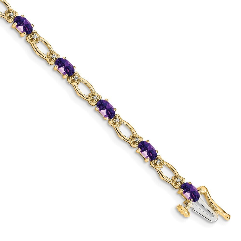 14k Yellow Gold Diamond & Amethyst Bracelet
